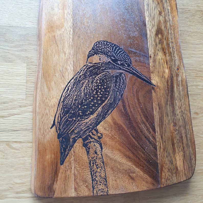 Common Kingfisher Custom Engraved Australian Native Hardwood Chopping/Cutting/Serving Paddle Board