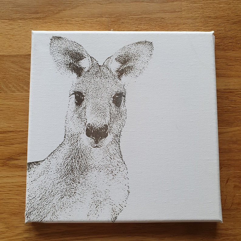 Grey Kangaroo NATIVE AUSTRALIAN ANIMAL Engraved Canvas Art 20CM X 20CM