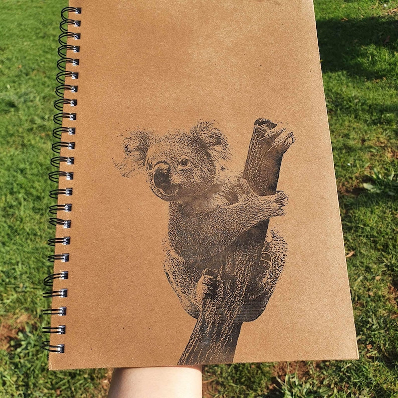 Koala Engraved A4 Lined Notebook Journal Diary Australian Native Themed Stationery