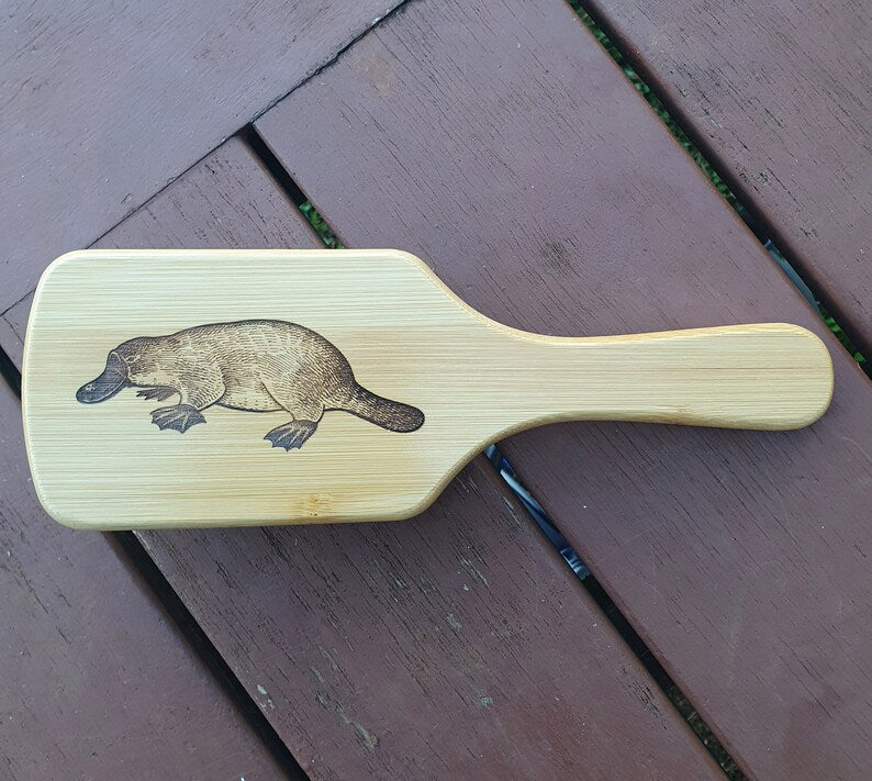 Platypus Australian Native Engraved Bamboo Hairbrush Paddle Rectangle Anti Static