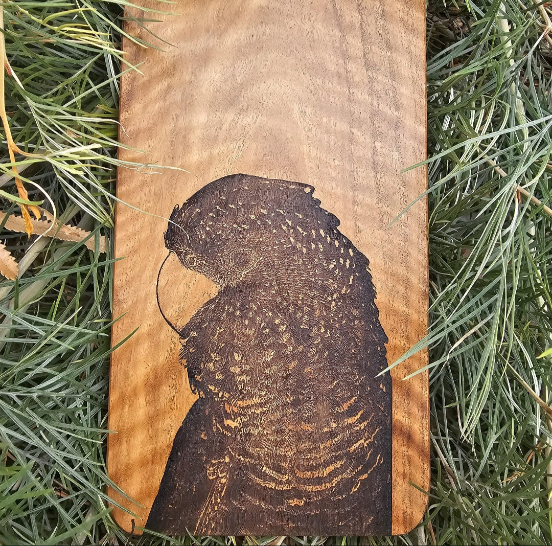 Red-tailed Black Cockatoo Custom Engraved Australian Native Hardwood Chopping/Cutting/Serving Paddle Board