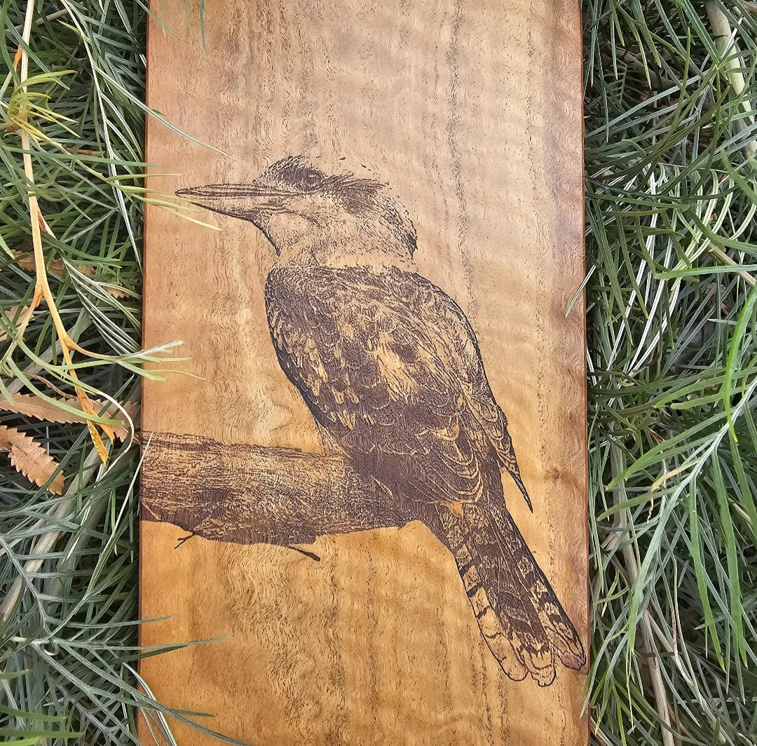 Laughing Kookaburra Custom Engraved Australian Native Hardwood Chopping/Cutting/Serving Paddle Board