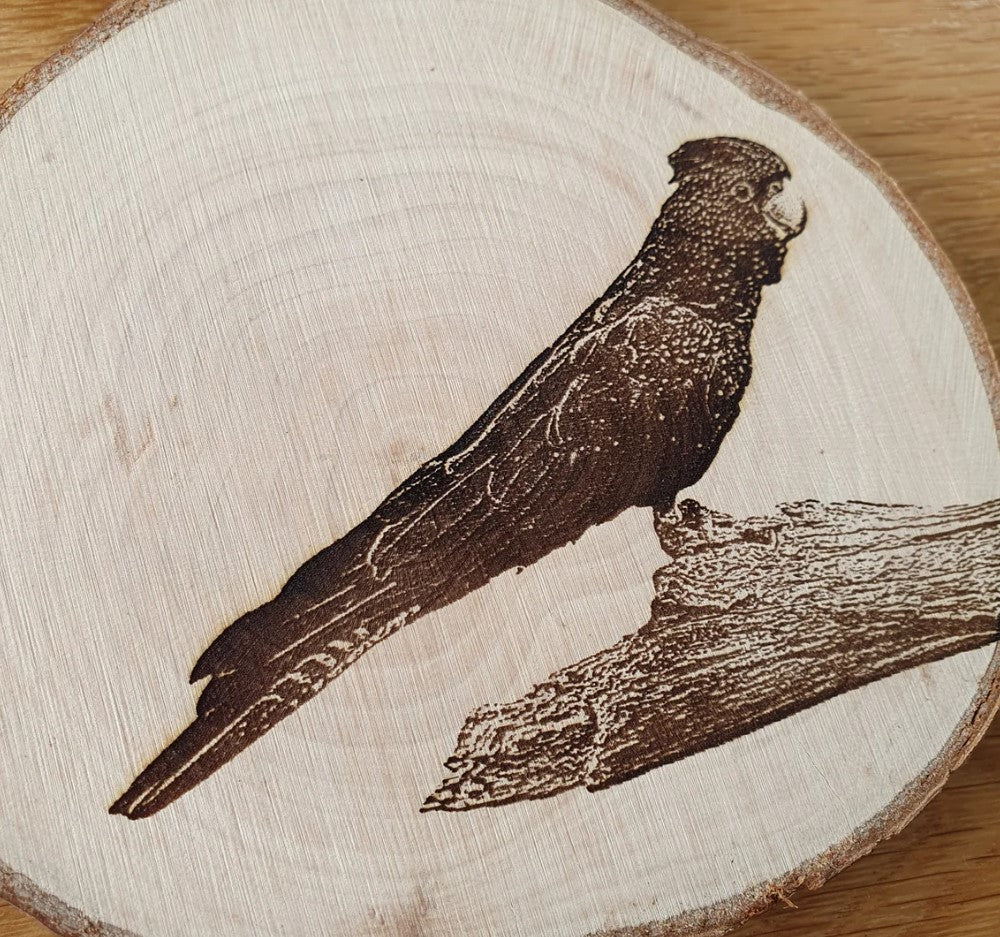 Australian Cockatoo Coaster Set Red-tailed, Sulphur Cockatoo, Yellow-tailed Black Cockatoo, Galah Custom Engraved