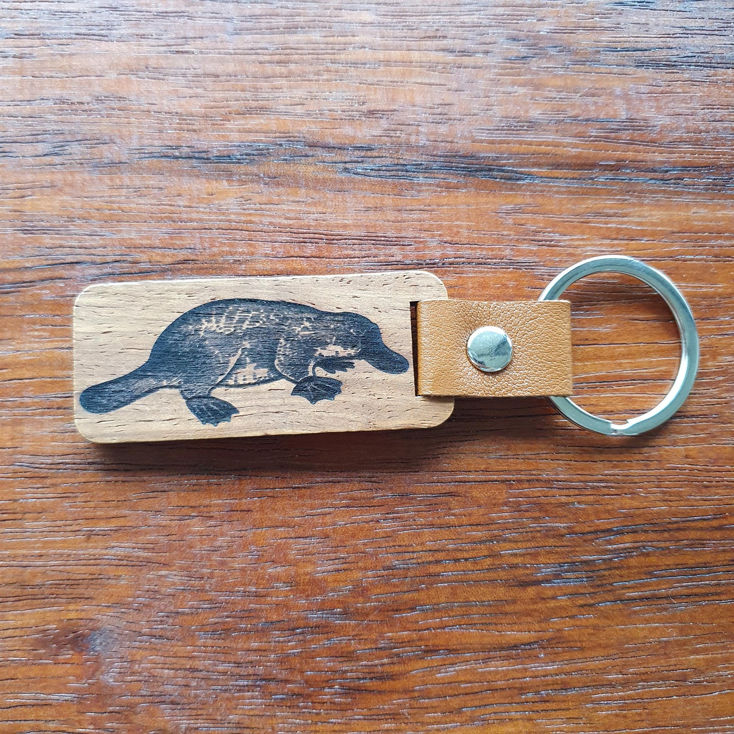 Platypus Australian Native Mammal Keyring Wood Faux Leather