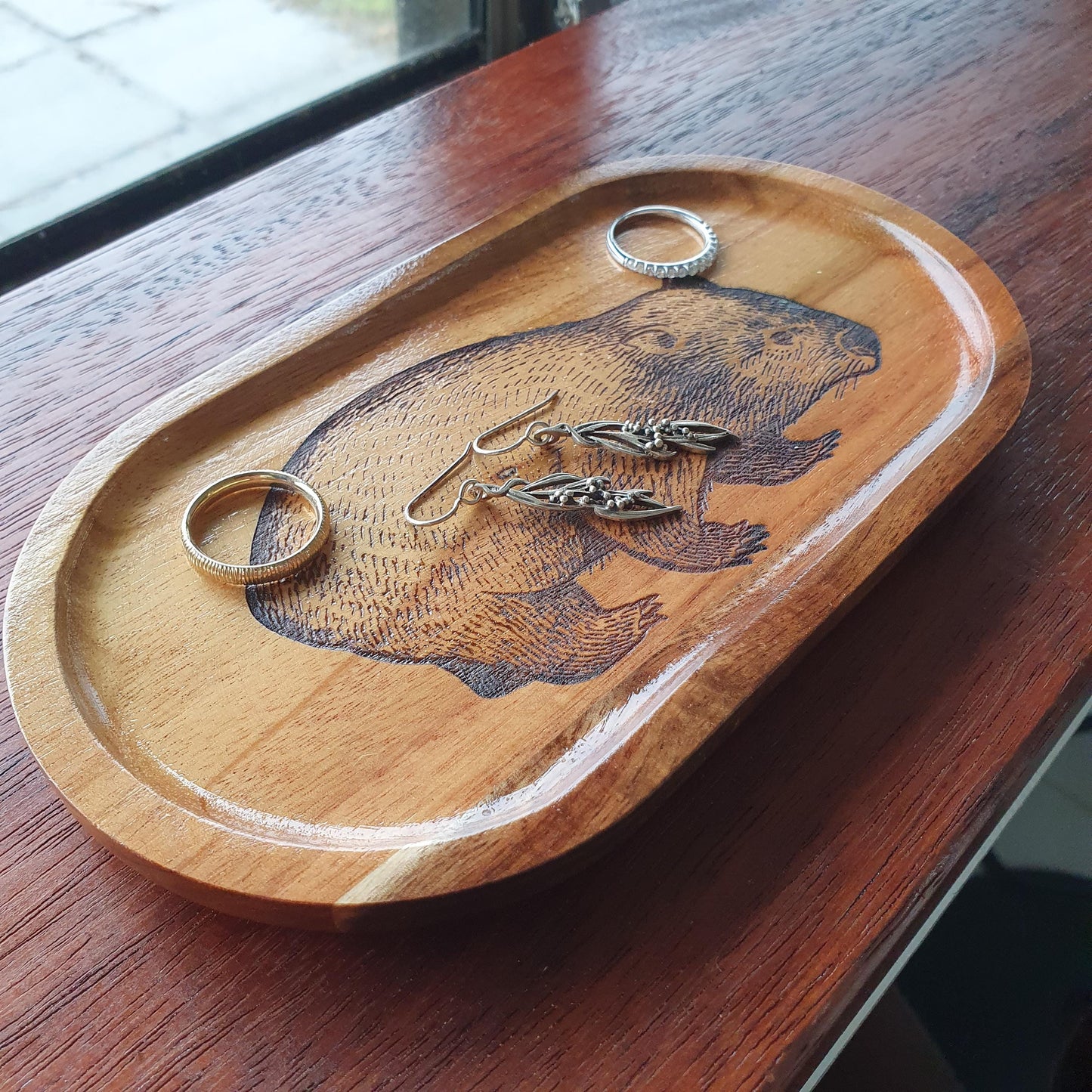 Wombat Australian Native Wood Trinket Tray Home Decor