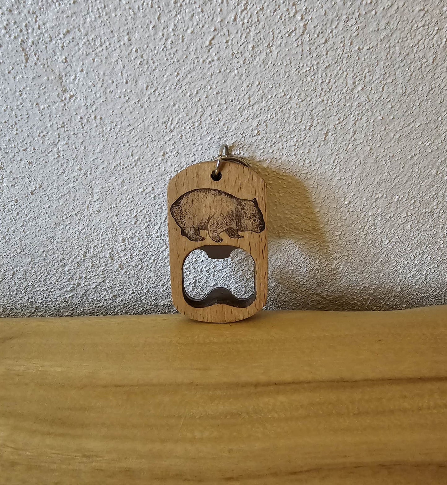 Wombat Australian Native Mammal Wood Bottle Opener Keyring