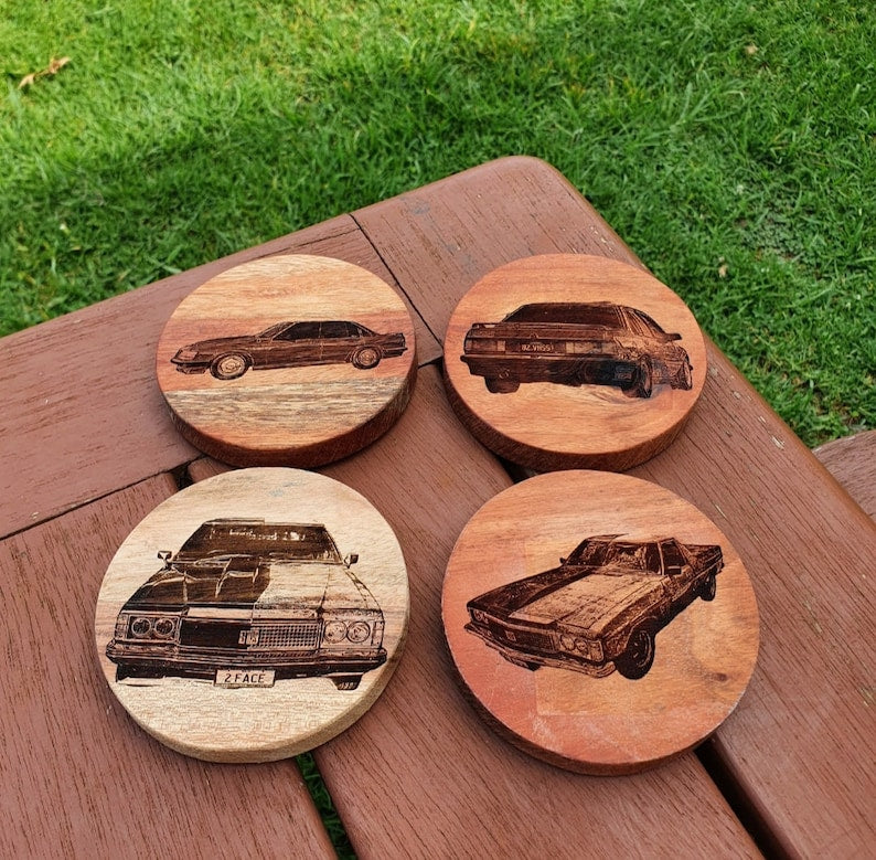 Custom Engraved Car Coaster Set Personalised Muscle Car Hot Rod Man Shed