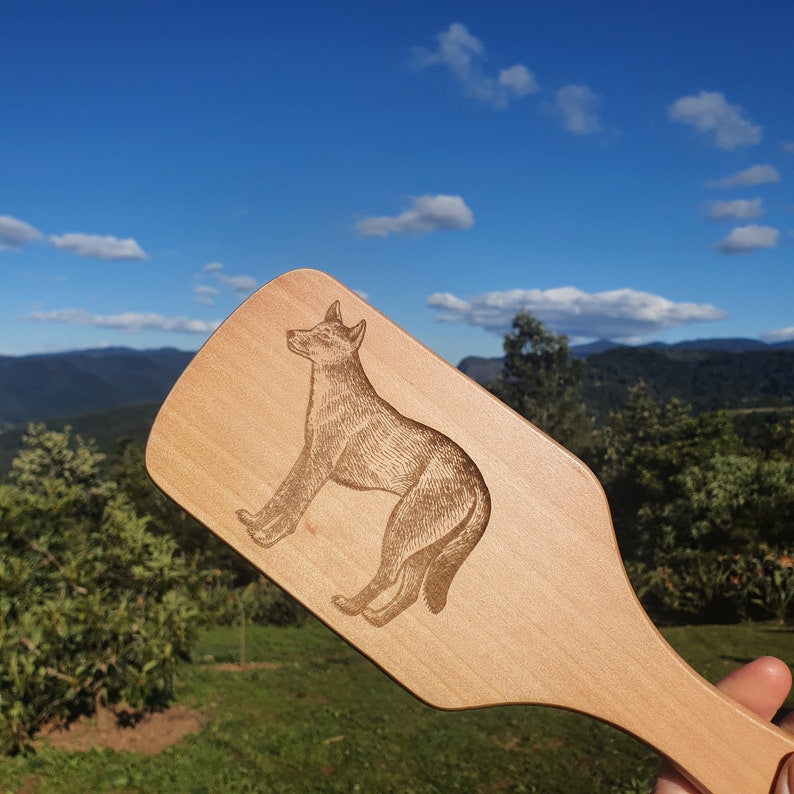Dingo Australian Native Engraved Bamboo Hairbrush Paddle Rectangle Anti Static