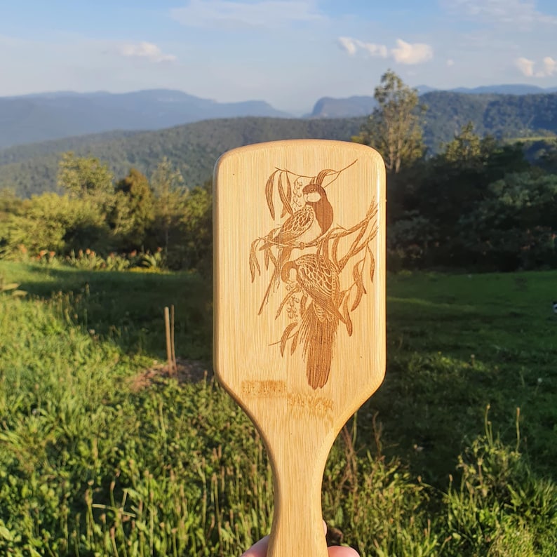 Eastern Rosella Australian Native Engraved Bamboo Hairbrush Paddle Rectangle Anti Static