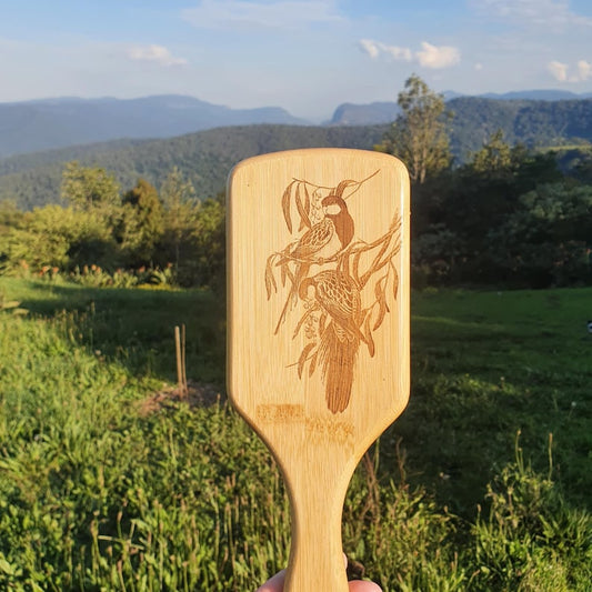 Eastern Rosella Australian Native Engraved Bamboo Hairbrush Paddle Rectangle Anti Static