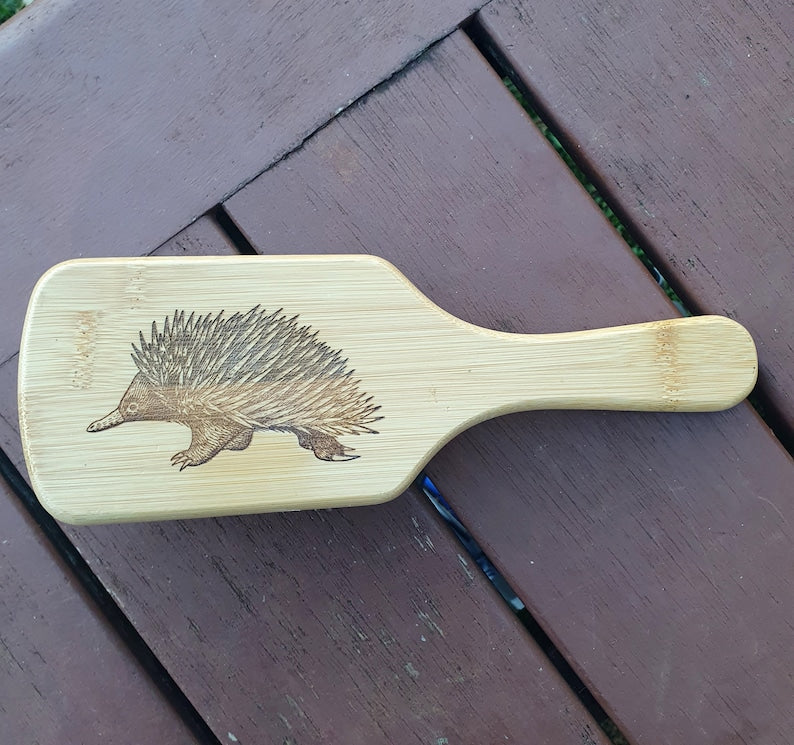 Echidna Australian Native Engraved Bamboo Hairbrush Paddle Rectangle Anti Static