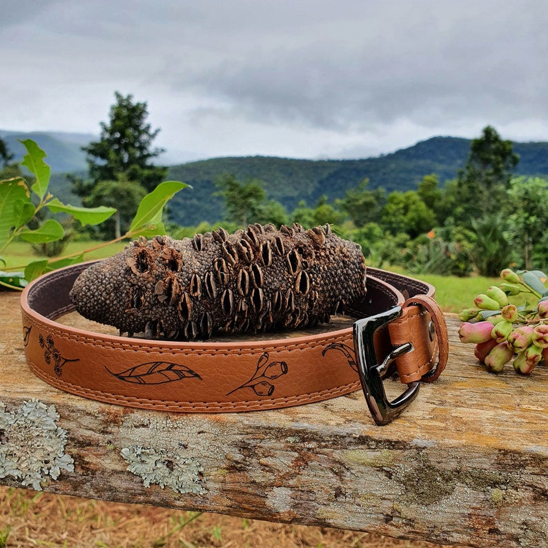 Eucalyptus Engraved Genuine Leather Belt