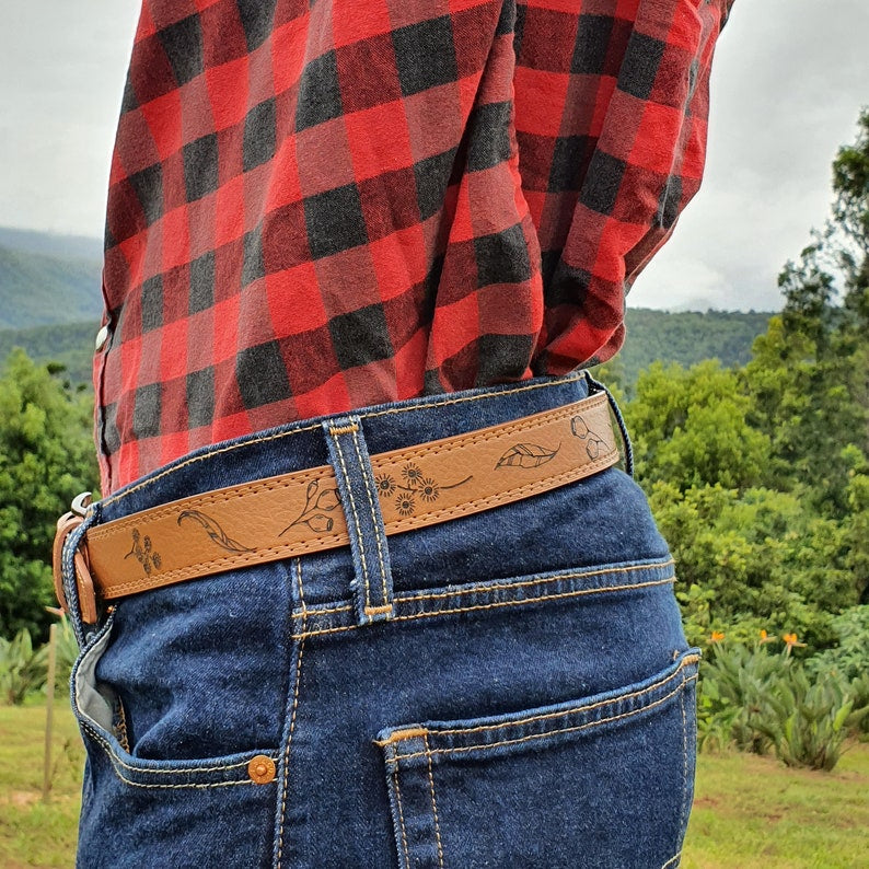 Eucalyptus Engraved Genuine Leather Belt