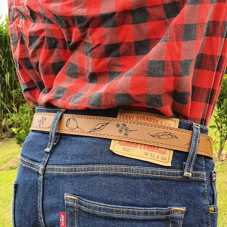 Eucalyptus Engraved Genuine Leather Belt