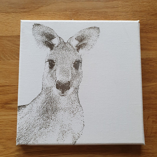 Grey Kangaroo NATIVE AUSTRALIAN ANIMAL Engraved Canvas Art 20CM X 20CM