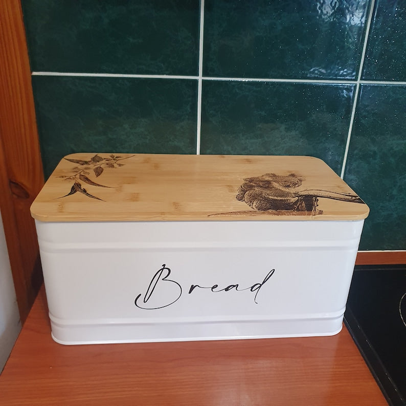 Koala & Eucalyptus Custom Engraved Australian Native Bread Box Kitchen Storage