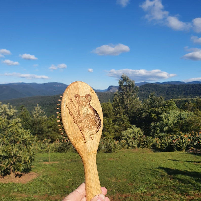 Koala Australian Native Engraved Bamboo Hairbrush Paddle Anti Static