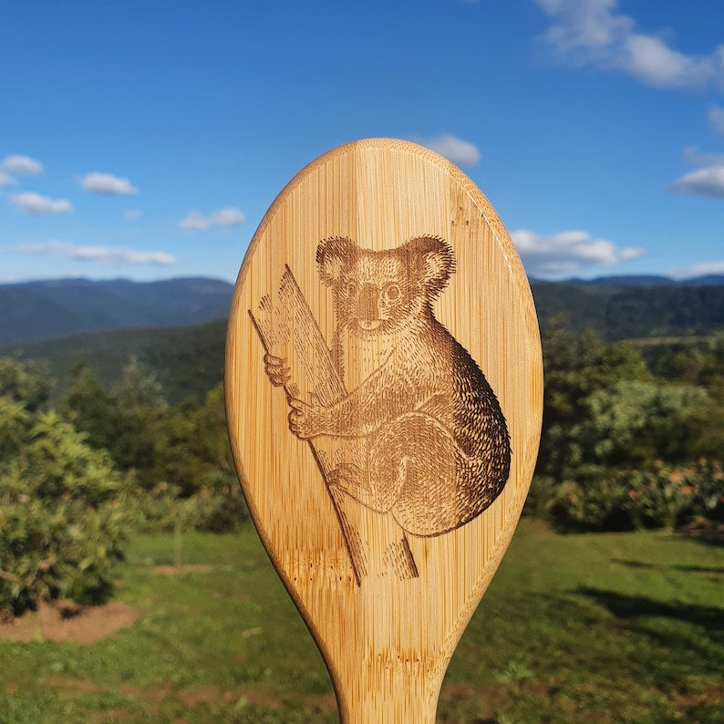 Koala Australian Native Engraved Bamboo Hairbrush Paddle Anti Static