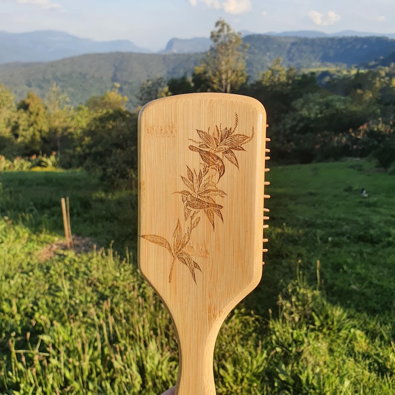 Western Spinebill Australian Native Engraved Bamboo Hairbrush Paddle Rectangle Anti Static