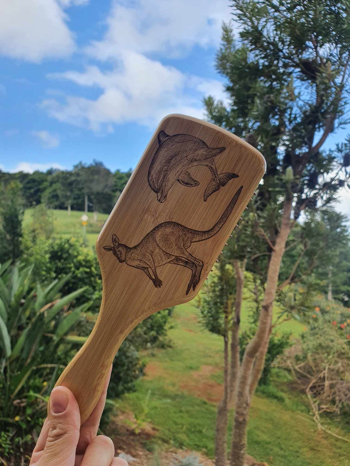 Kangaroo & Dolphin Bamboo hairbrush