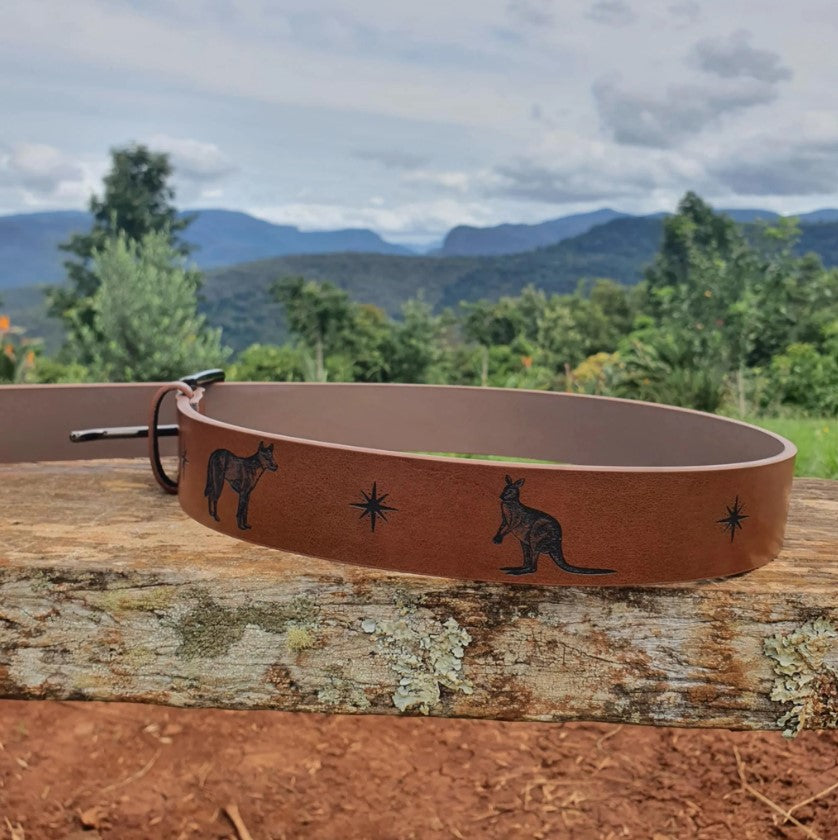 Australian Native Mammals Engraved Genuine Leather Belt
