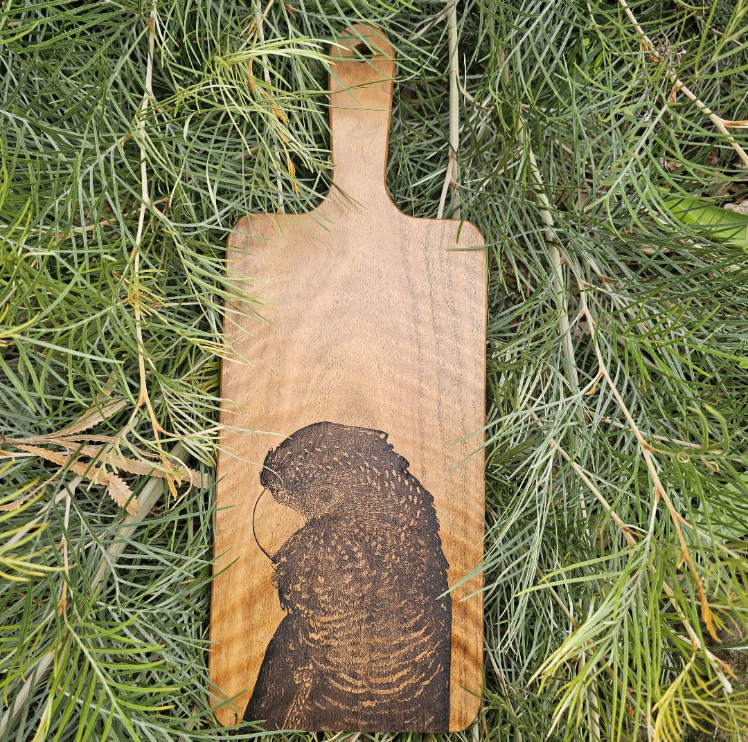 Red-tailed Black Cockatoo Custom Engraved Australian Native Hardwood Chopping/Cutting/Serving Paddle Board