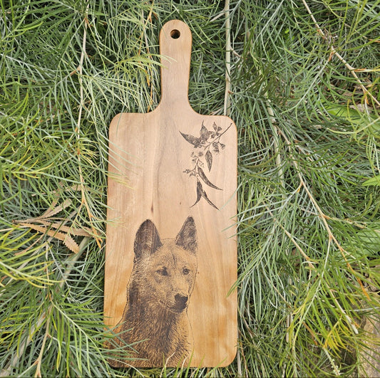 Dingo & Eucalyptus Custom Engraved Australian Native Hardwood Chopping/Cutting/Serving Paddle Board