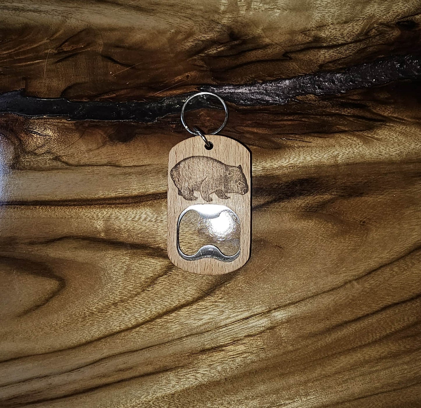 Wombat Australian Native Mammal Wood Bottle Opener Keyring