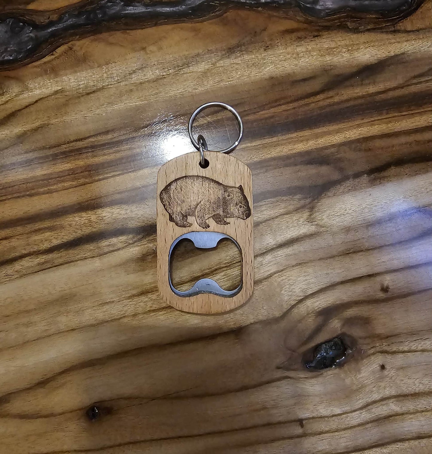 Wombat Australian Native Mammal Wood Bottle Opener Keyring