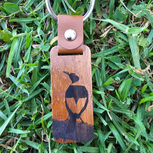 Regent Bowerbird Australian Native Bird Keyring Wood Faux Leather