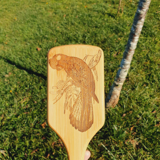 Yellow-tailed Black Cockatoo Australian Native Engraved Bamboo Hairbrush Paddle Rectangle Anti Static