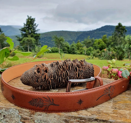 Australian Native Flora Engraved Genuine Leather Belt