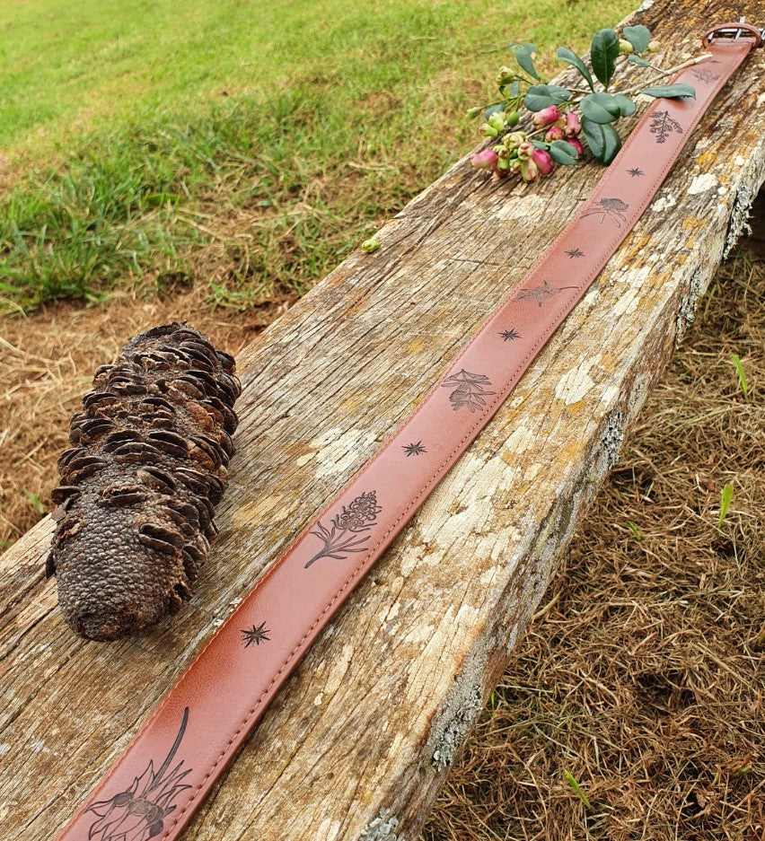 Australian Native Flora Engraved Genuine Leather Belt