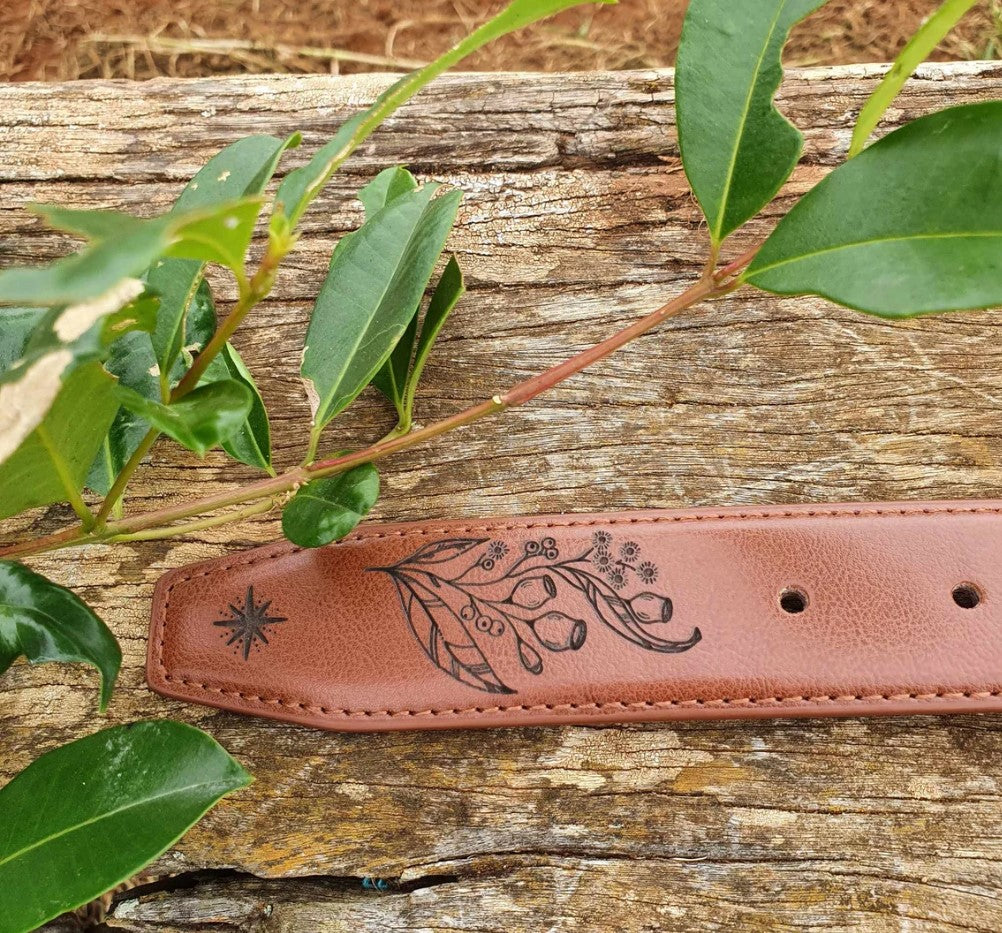 Australian Native Flora Engraved Genuine Leather Belt