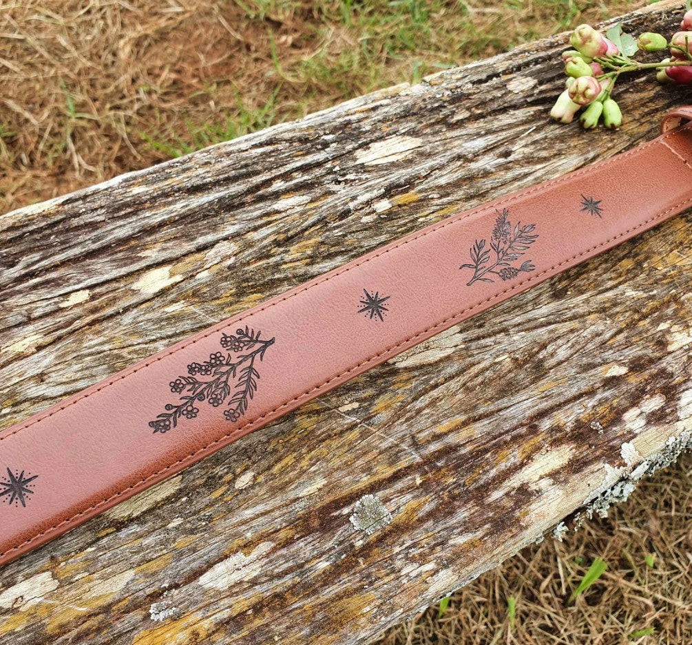 Australian Native Flora Engraved Genuine Leather Belt