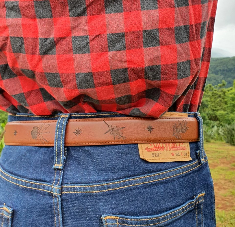 Australian Native Flora Engraved Genuine Leather Belt