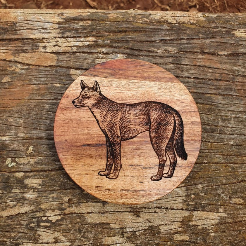 Australian Native Mammal Hardwood Coaster Set Custom Engraved Echidna, Wombat, Tasmanian Devil, Dingo