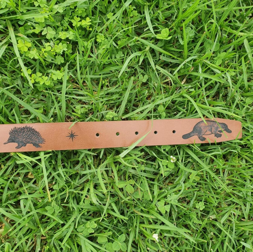 Australian Native Mammals Engraved Genuine Leather Belt