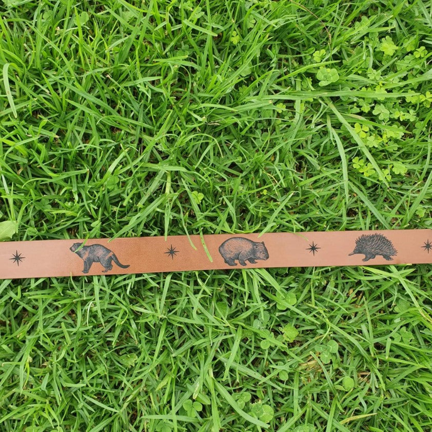 Australian Native Mammals Engraved Genuine Leather Belt