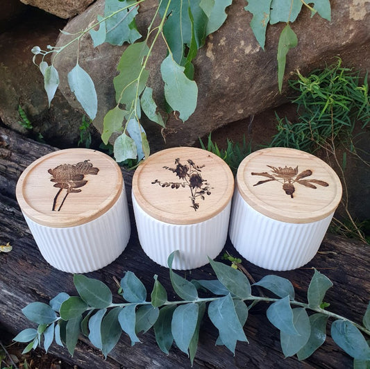 Australian Native Flora Storage Jars Custom Engraved Kitchen Bathroom Bedroom