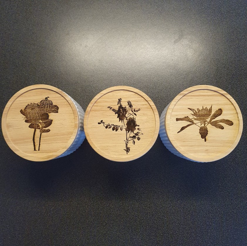 Australian Native Flora Storage Jars Custom Engraved Kitchen Bathroom Bedroom