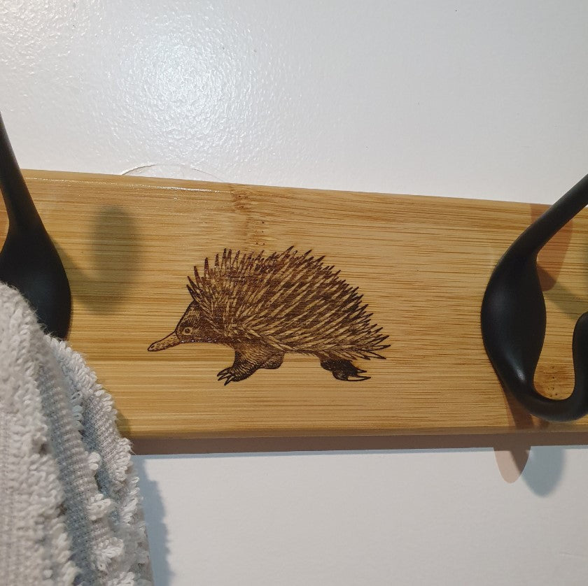 Australian Native Mammal (Echidna, Platypus, Tasmanian Devil) Timber & Metal Hooks Wall Fixture Coat Hat Towel Keys Hanger
