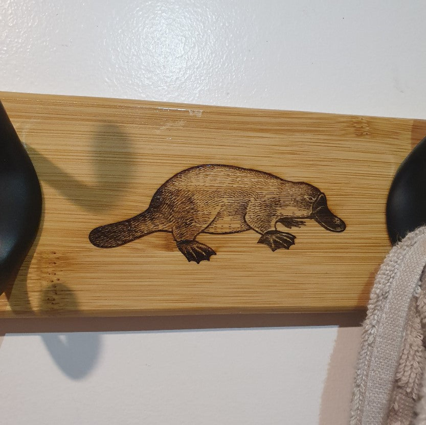 Australian Native Mammal (Echidna, Platypus, Tasmanian Devil) Timber & Metal Hooks Wall Fixture Coat Hat Towel Keys Hanger